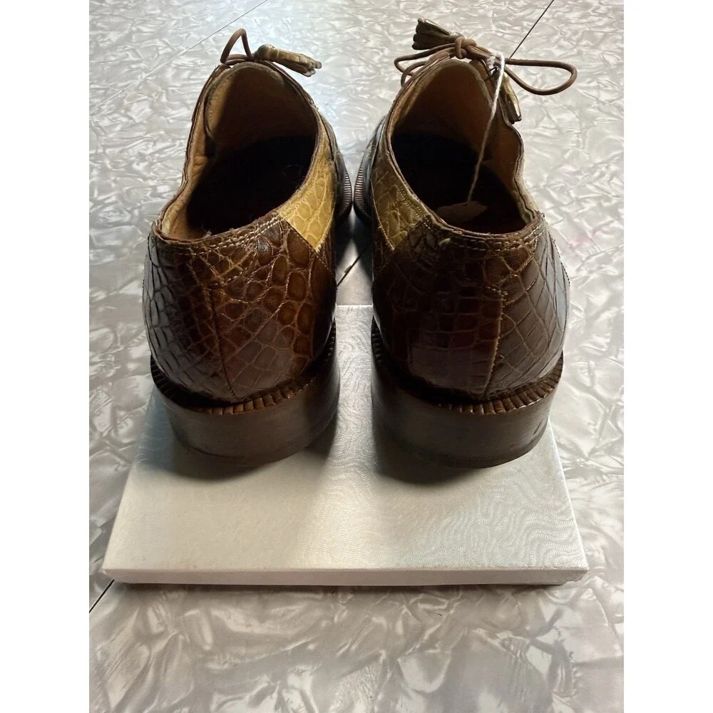 Rare Vintage Mauri for Mister Kay Brown/Tan Leather Oxford Croc Square Toe 9.5M